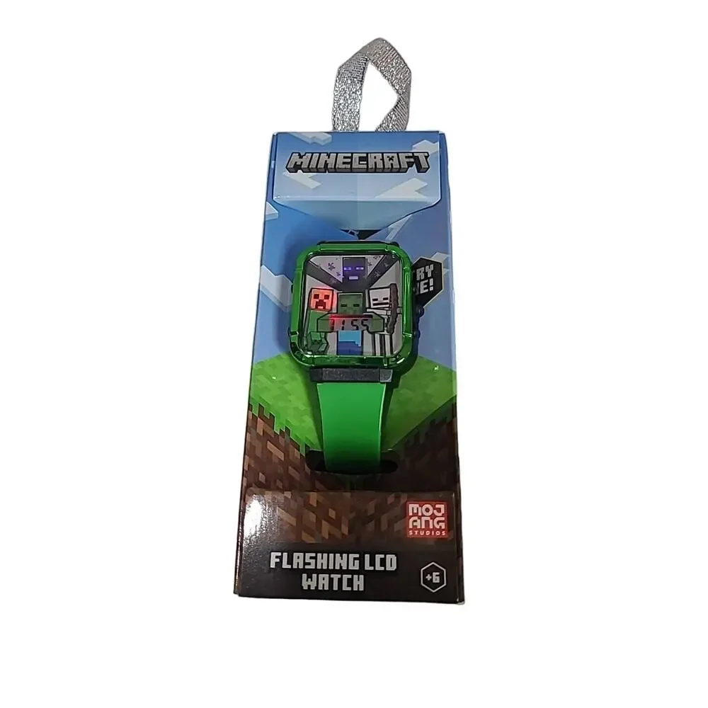 NIB Minecraft Mojang Digital Flashing LCD Kids Watch Rectangular‎ Face